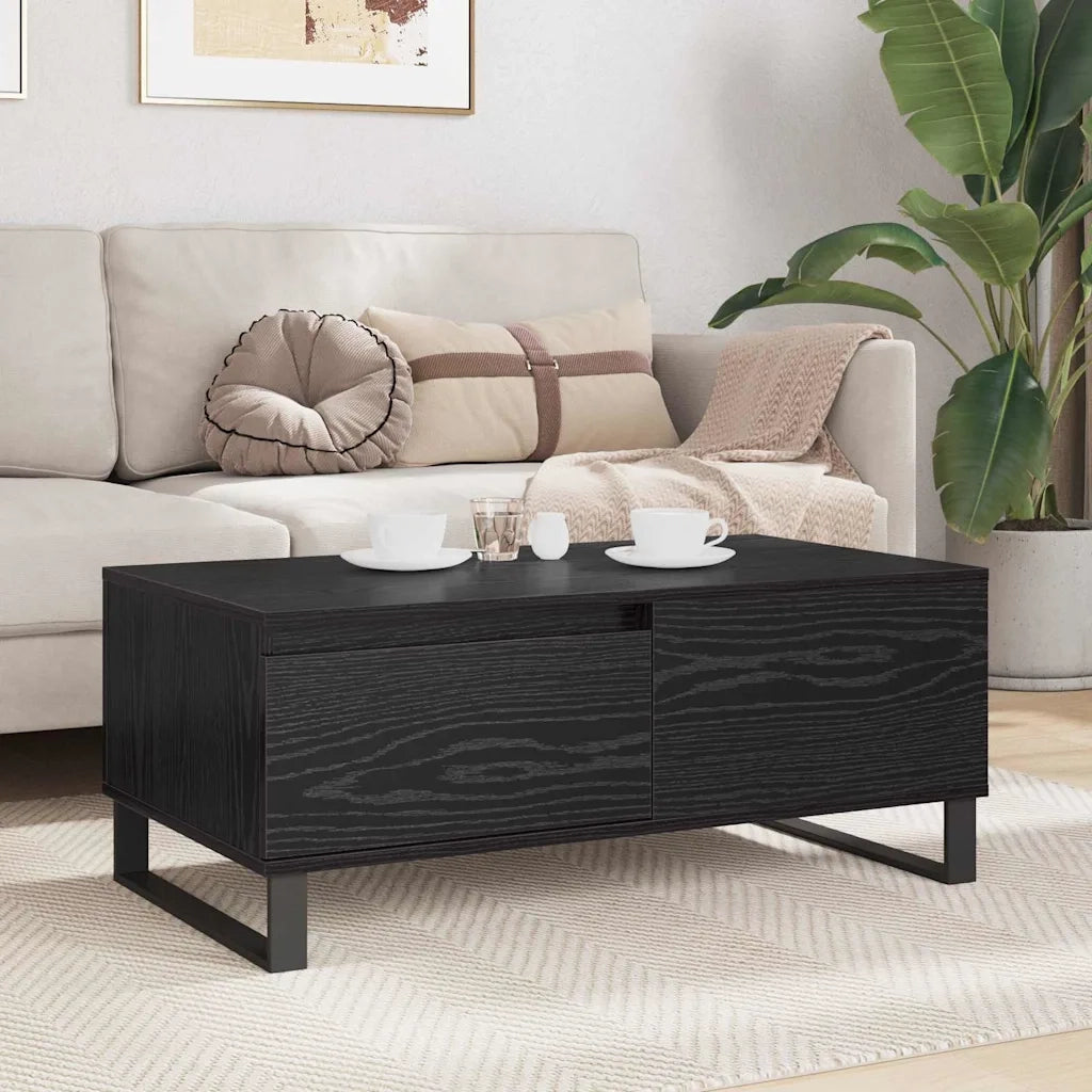 Tavolino da salotto con cassetto Rovere Nero 90 x 50 x 36,5 cm