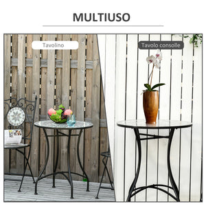 Tavolino da Giardino Ø60x71 cm in Metallo con Mosaico Nero