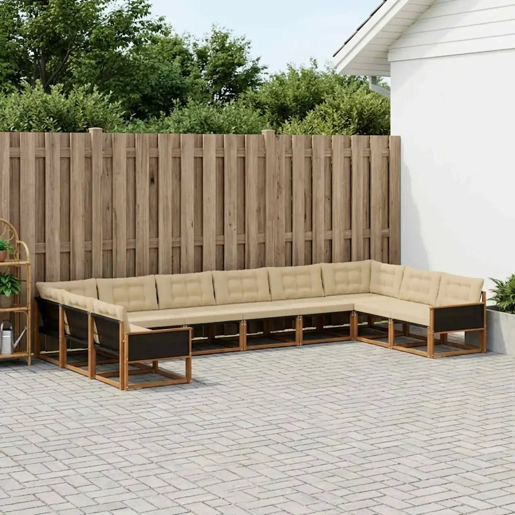 Set di divani da esterno con cuscino 10 pcs Naturale e Beige 3381705