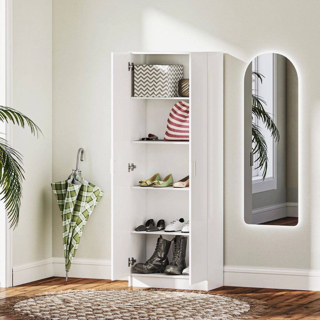 Mobile Multiuso Moderno con 5 Ripiani e Livelli Regolabili, in Legno, 60x31.5x165 cm, Bianco