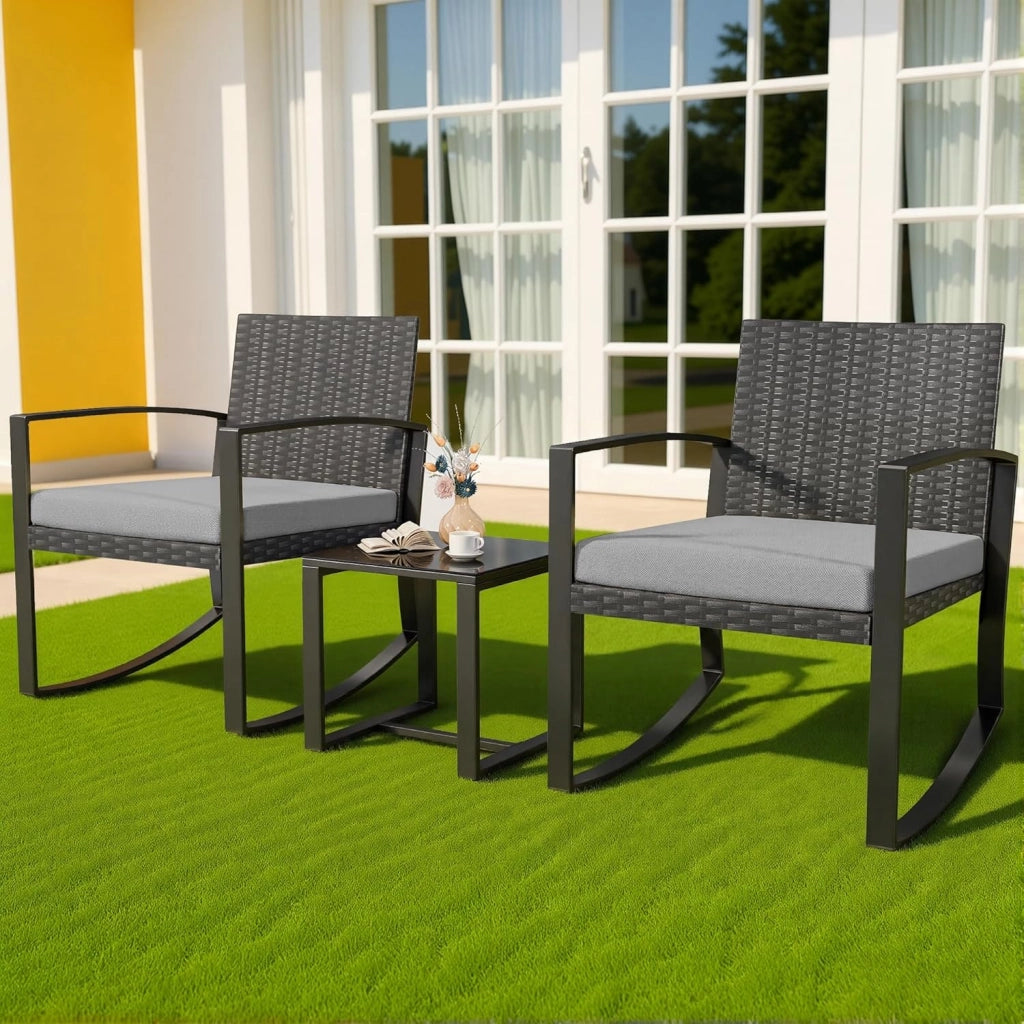 Set di Mobili da Balcone,Set Tavolino e Sedie da Giardino,Set di Mobili da Giardino in Rattan,2 Sedie da Esterno e 1 Tavolino,per Giardino Cortile Piscina (Grigio)