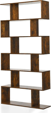 Libreria a 6 livelli, libreria a forma di S, scaffali per libri, design antiribaltamento, libreria, per soggiorno, camera da letto, studio, ufficio, 80 x 23 x 191 cm (caffè)