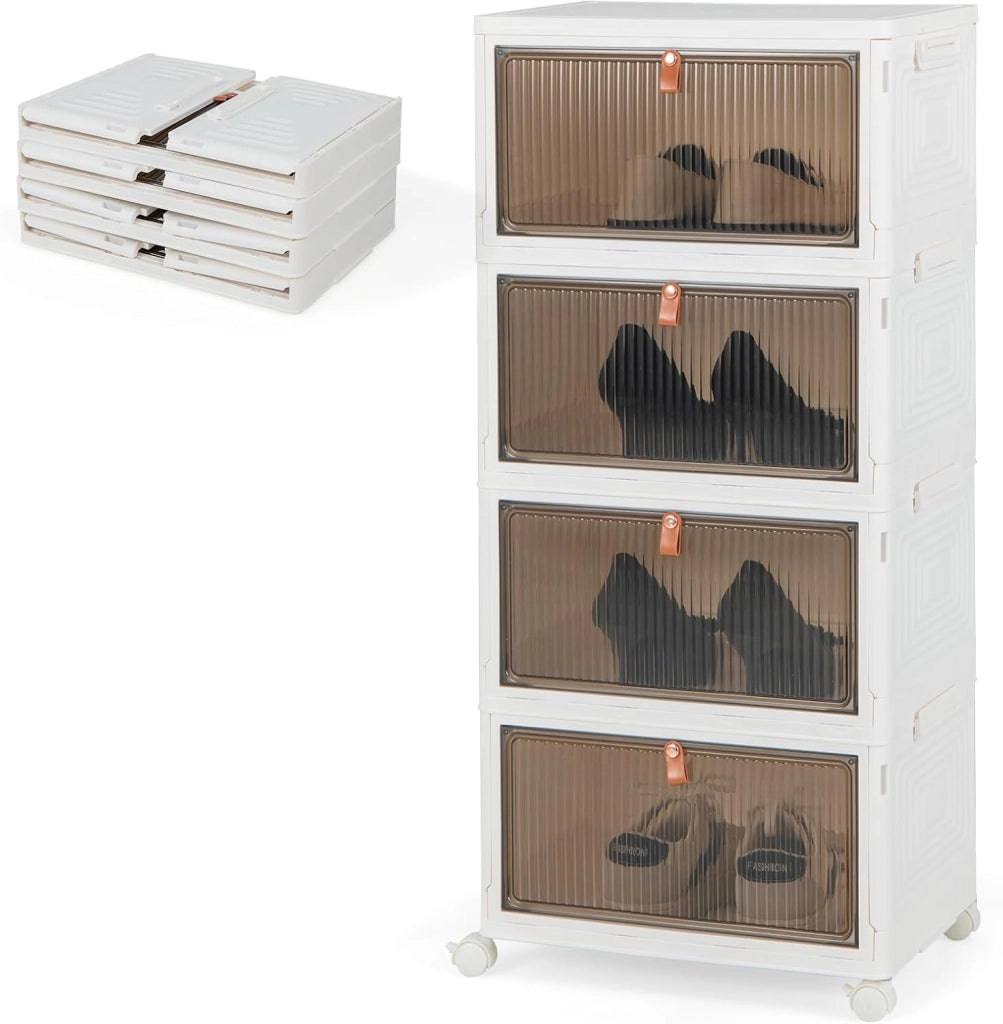 Scatola portaoggetti a 6 livelli, contenitore impilabile con coperchi e ruote, scatola organizer trasparente, scatola pieghevole per camera da letto, soggiorno, 40 x 27,5 x 123 cm (6