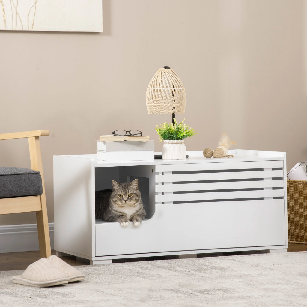 Armadio per gatti con 2 ripiani e porta magnetica ¨C Zephmum ¨C Bianco 60x30x60