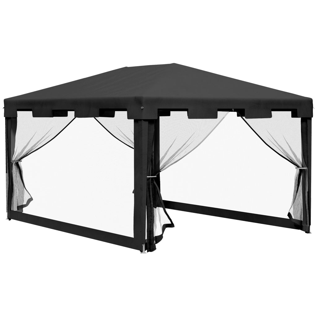 Tenda per feste gazebo 4x3 m padiglione giardino con pareti laterali a rete struttura metallica rivestimento PE colore grigio scuro ideale per feste ed eventi