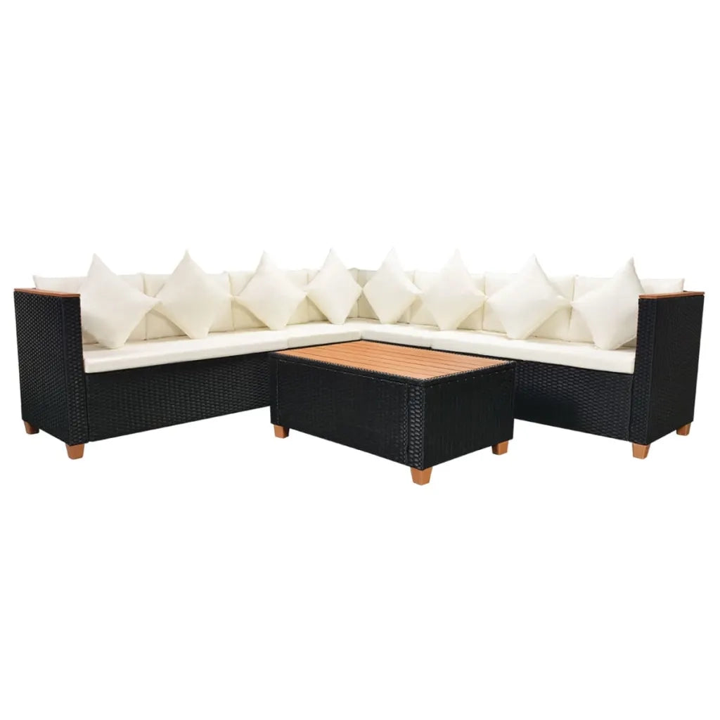 Set Divani da Giardino 5 pz con Cuscini in Polyrattan Nero cod mxl 34831