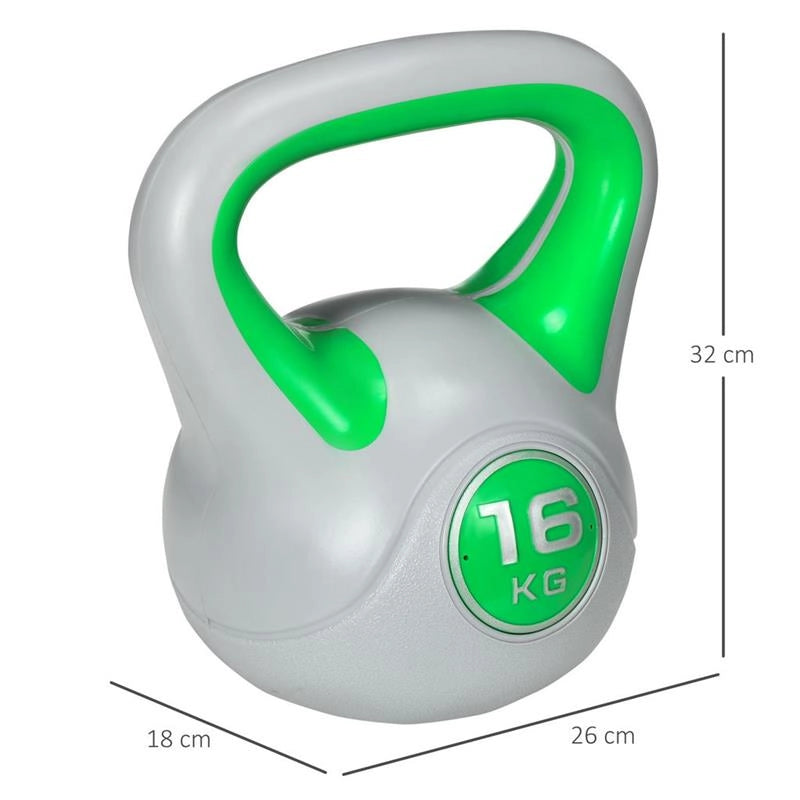 KETTLEBELL 16 KG IN PU E SABBIA CON BASE PIATTA 26 X 18 X 32 CM VERDE