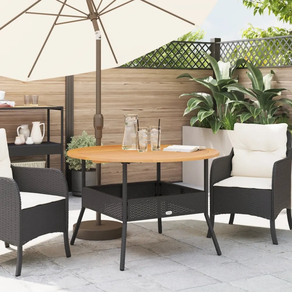 Tavolo Giardino Piano Legno Acacia Nero Ã˜110x71 cm Polyrattan