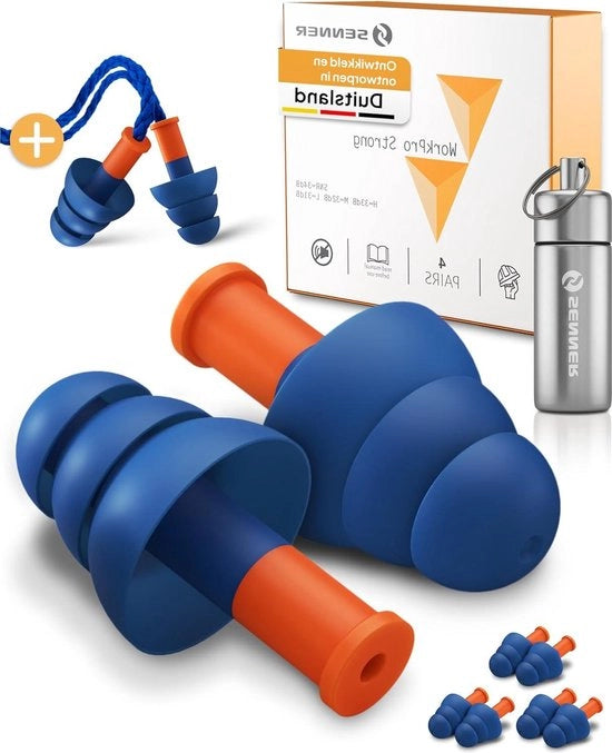 Orecchini di protezione per il lavoro - Protezione udito per fonti di rumore elevate con corda in nylon - Contenitore in alluminio