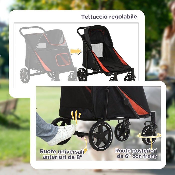 Passeggino per Cani Taglia Media e Grande 112x65x100 cm Pieghevole con Ingressi a Cerniera Nero e Rosso