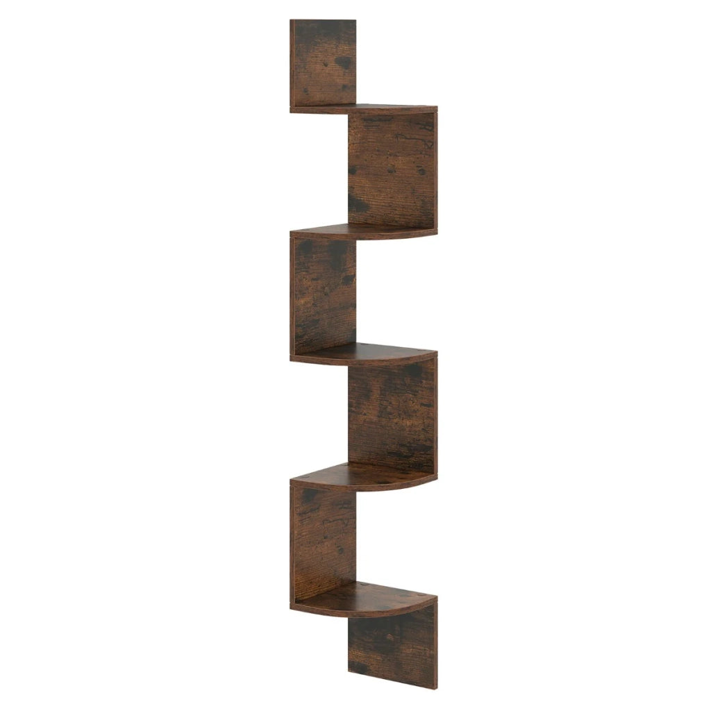 Mensola angolare a 5 ripiani 20 x 20 x 126 cm per un elegante contenimento finitura opaca in legno ingegnerizzato marrone rustico 20_0014752