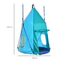 Altalena da Giardino con Tenda per Bambini da 3-8 Anni, Ø100cm e Corde Regolabili, Blu