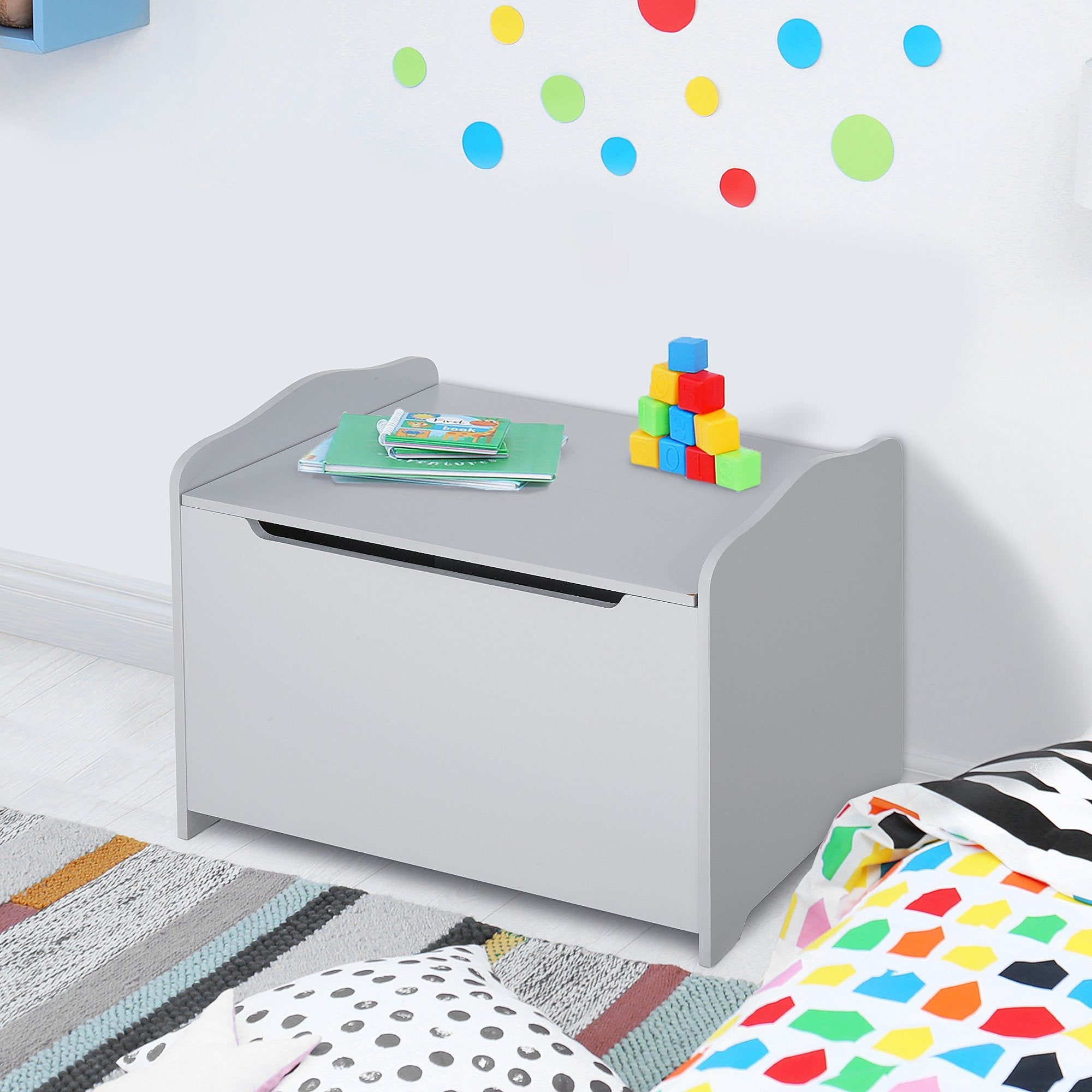 Cassapanca Baule Portagiochi 60x40x48 cm in MDF Grigio