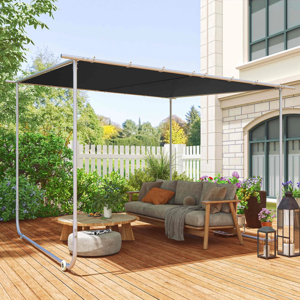 Pergolato da giardino mobile con ruote e sacche di sabbia ¨C Zephmum ¨C 3x3m grigio metallo