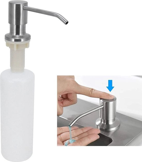 Dispensatore di sapone - Pomp di sapone - Dispensatore di sapone da cucina - Rond - Ingresso - Set riutilizzabile - 300 ml - Acciaio inossidabile per doccia cucina - Dispensatore di sapone per utensili per uso domestico - Cucina - Argento