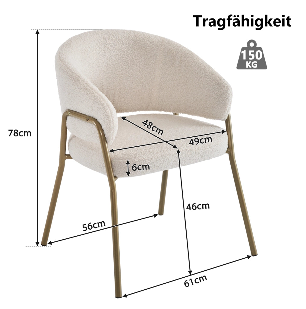 Sedia da pranzo con schienale traforato e gambe in ferro dorato in pile bianco
