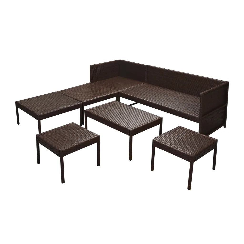 Set Divani da Giardino 6 pz | Set Salotto da Giardino con Cuscini in Polyrattan Marrone