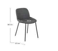 E-STYLO Sedia da pranzo in tessuto grigio scuro e gambe in metallo nero, 57cm X 46cm H. 80cm.
