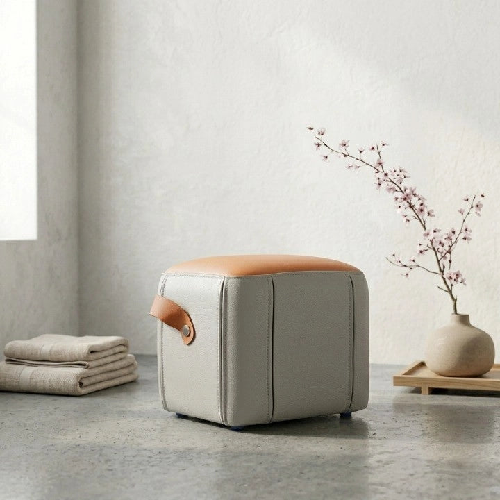 SGABELLO imbottito in PU Grigio e Arancione con maniglia