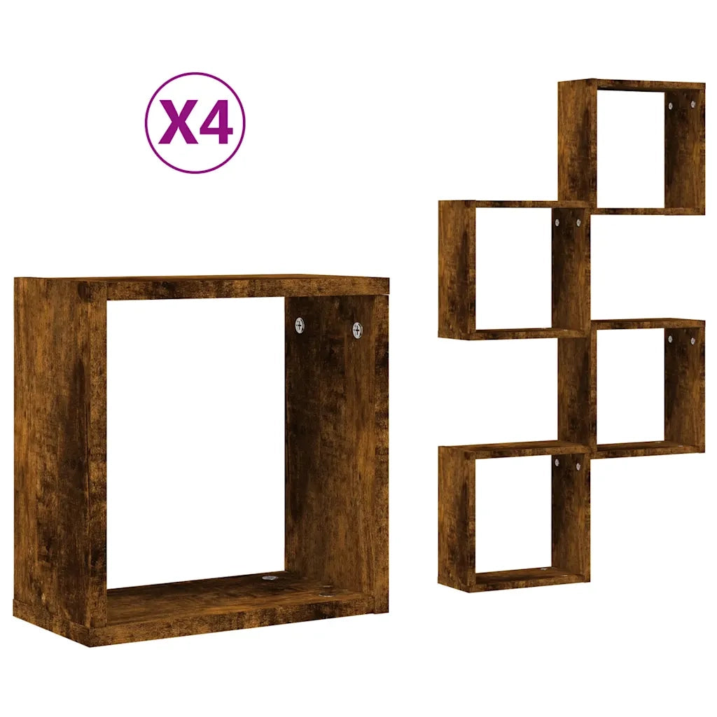 vidaXL Mensole a Cubo 4 pz Rovere Fumo 30x15x30 cm