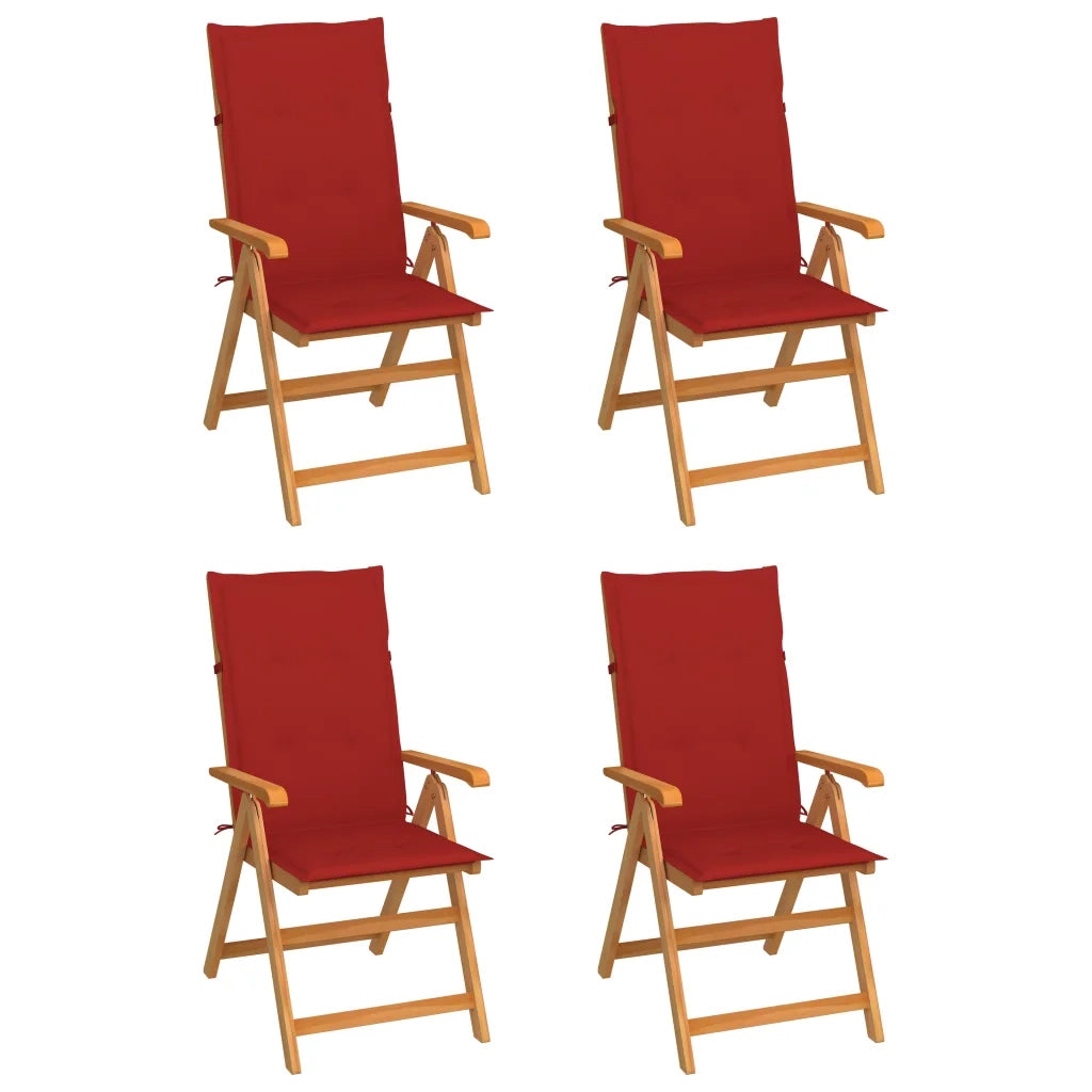 Sedie da Giardino 4 pz con Cuscini Rossi Massello di Teak cod mxl 22779