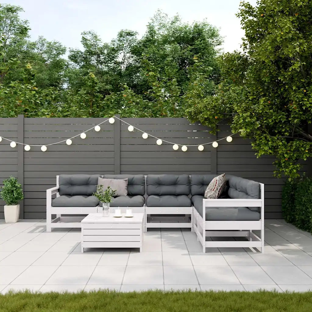 Set Salotto Giardino 7pz con Cuscini Bianco Legno Massello Pinocod mxl 116339