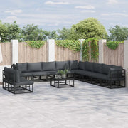 vidaXL Set Divano da Giardino con cuscino 12 pcs Nero Alluminio