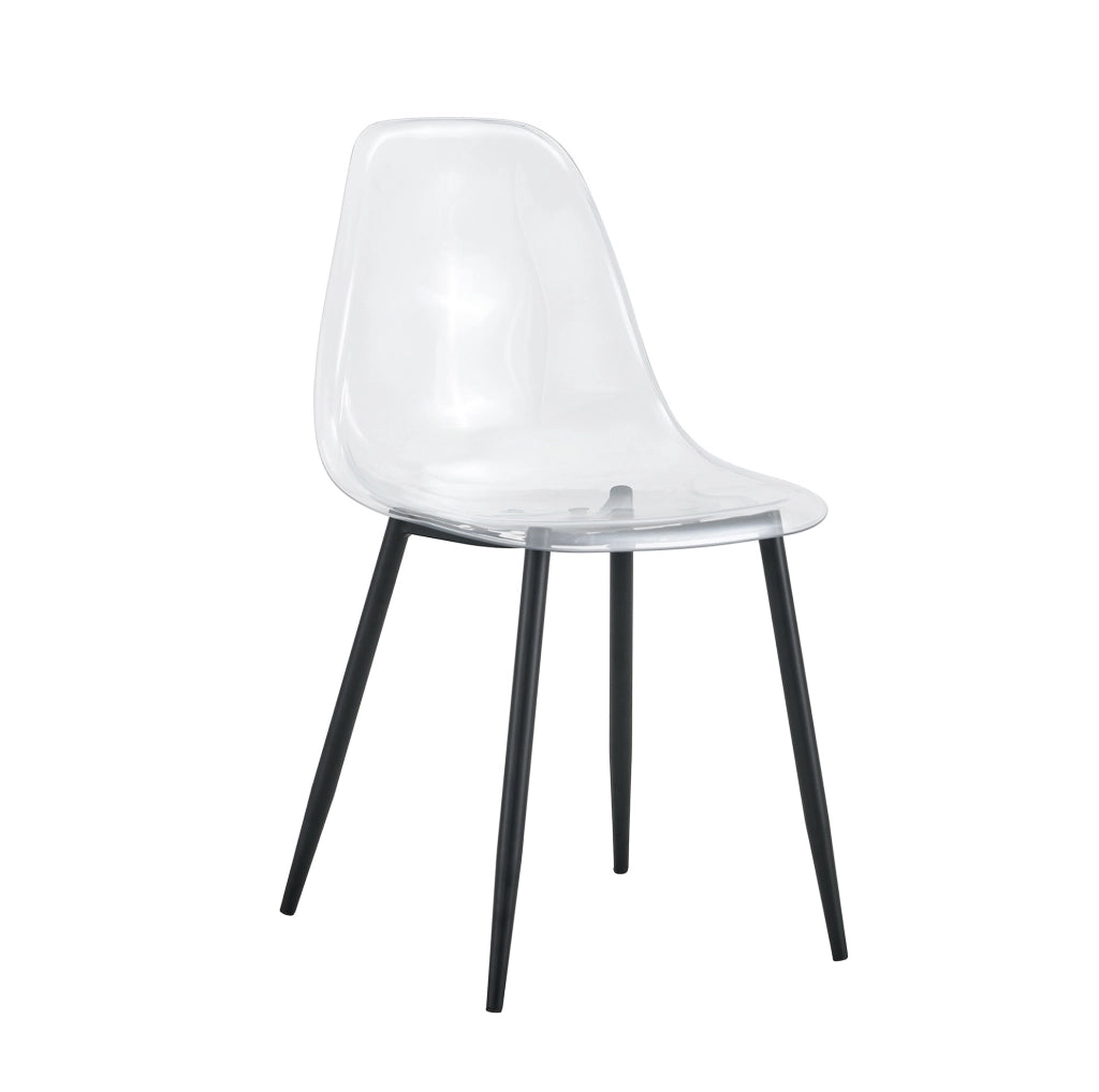 Set di 4 sedie da pranzo in plastica trasparente con gambe in metallo nero; 83 cm