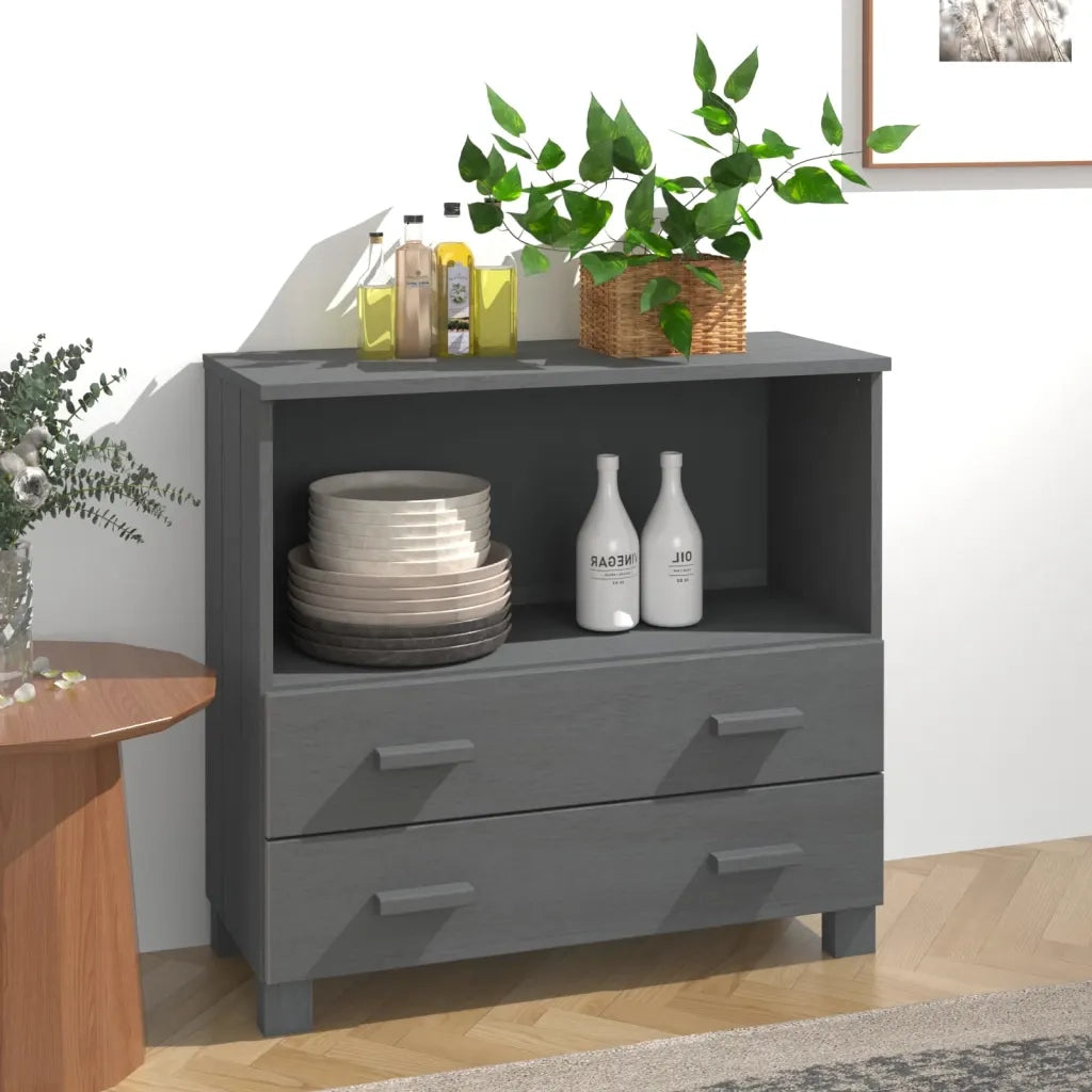 Credenza HAMAR Grigio Scuro 85x35x80 cm Legno Massello di Pino 340498