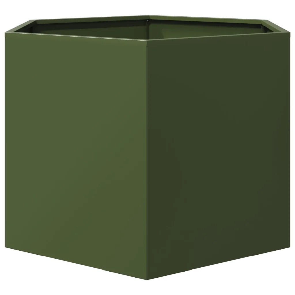 Fioriera da Giardino Verde Oliva Esagono 69x60x45 cm in Acciaio 851125
