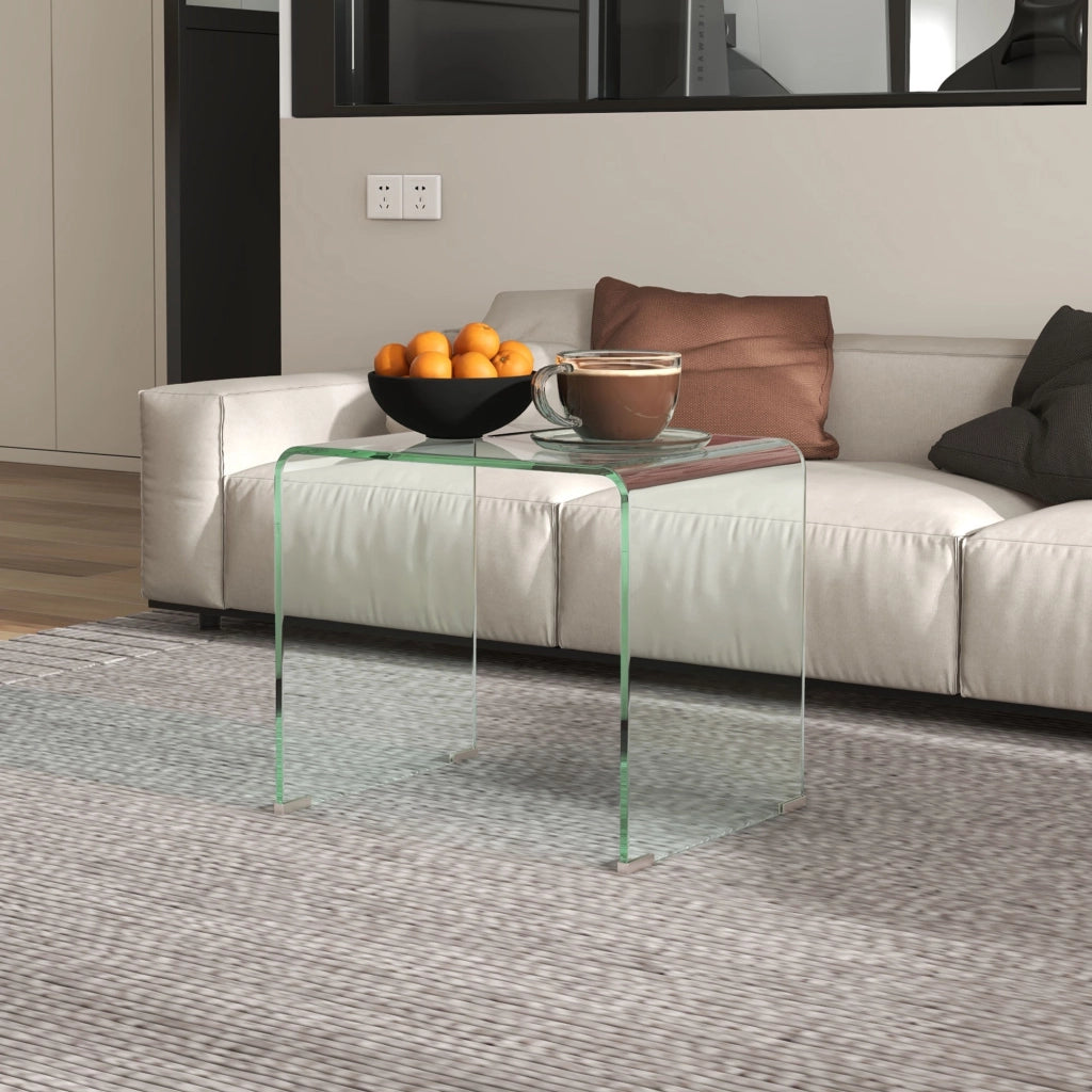Tavolino in Vetro Temperato Moderno da Salotto con Design Monoblocco. 50x40x45 cm. Trasparente