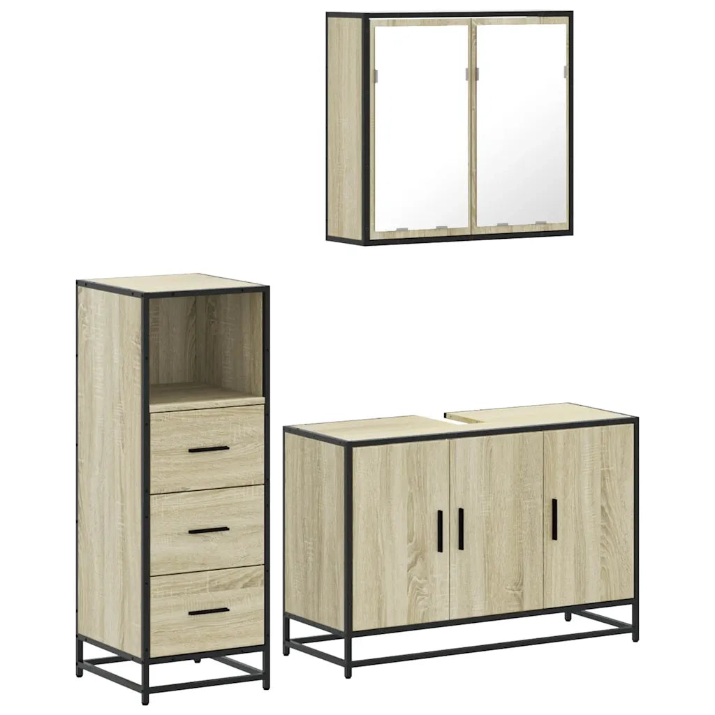 Set Mobili da Bagno 3 pz Rovere Sonoma in Legno Multistrato