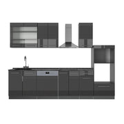 Vicco Cucina componibile Antracite lucido 300 cm con armadio alto, senza piano di lavoro