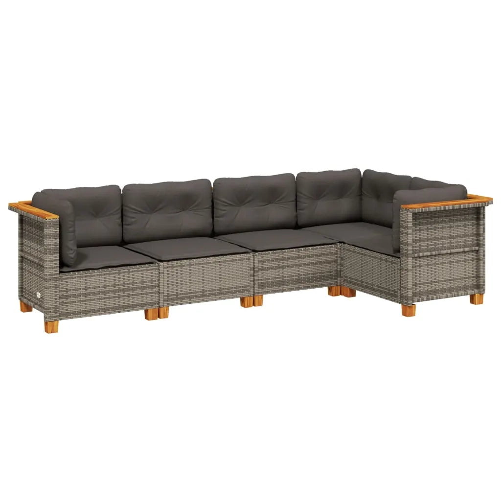 Set Divano da Giardino 5 pz | Set Salotto da Giardino con Cuscini Grigio in Polyrattan