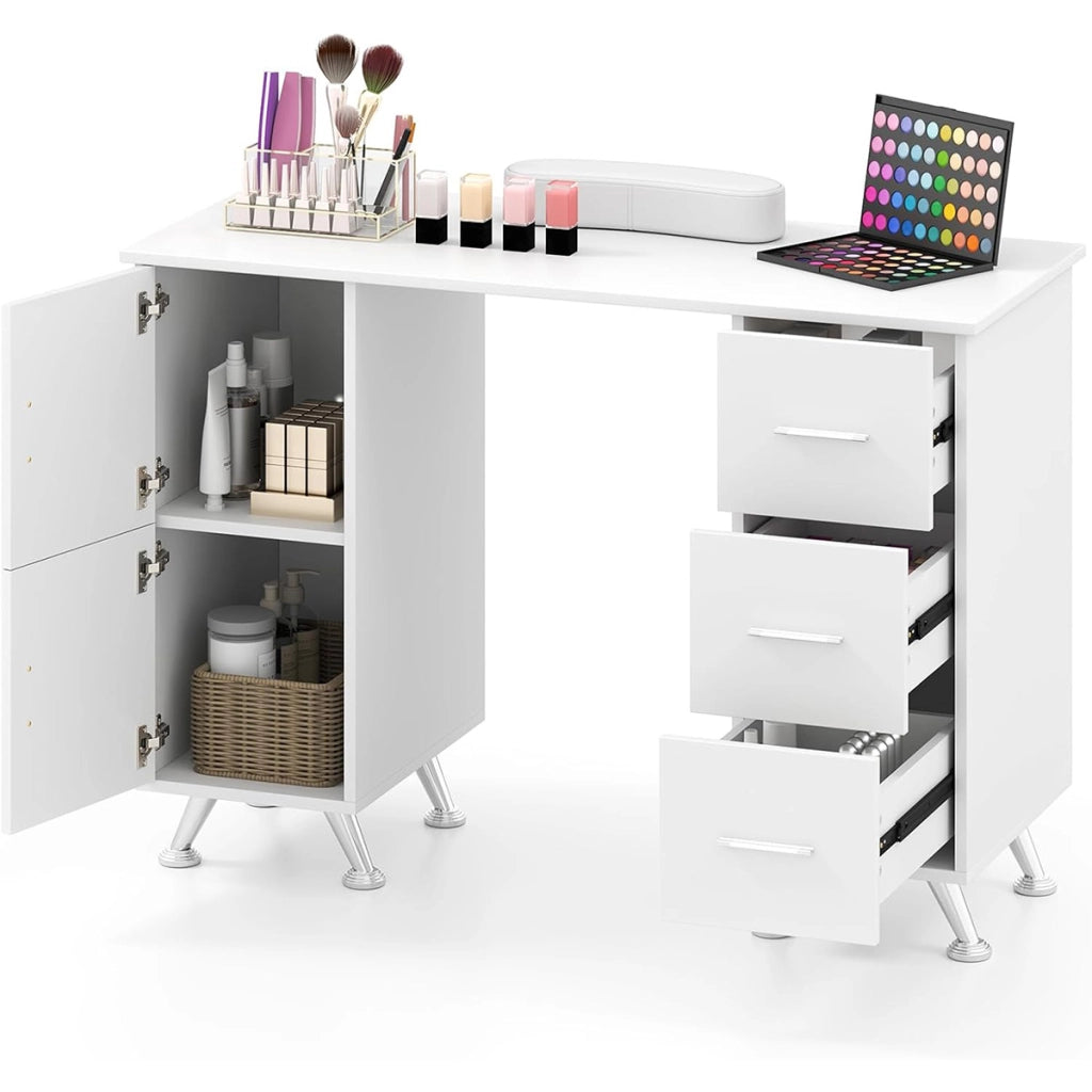 Tavolo per unghie con cassetti, Postazione lavoro in legno per nail art per salone di bellezza Bianco-Scrivanie