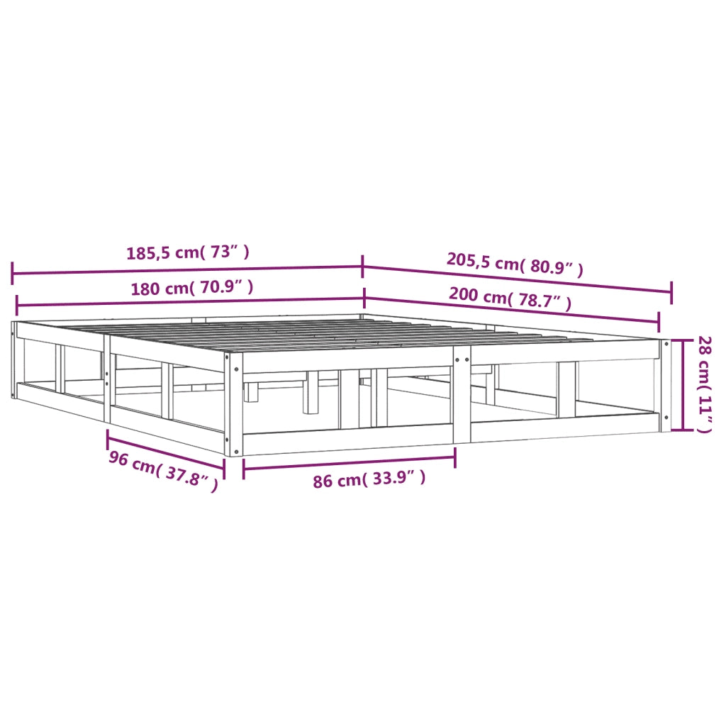 Giroletto Nero 180x200 cm Super King in Legno Massello 820815