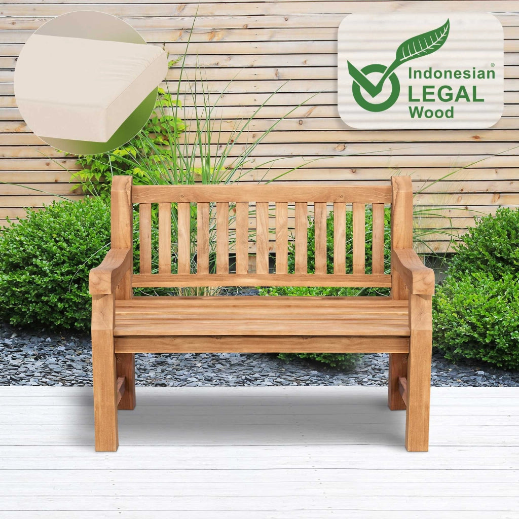Panchina da Giardino in Teak Jackson con Cuscino crema,106x48x8 cm