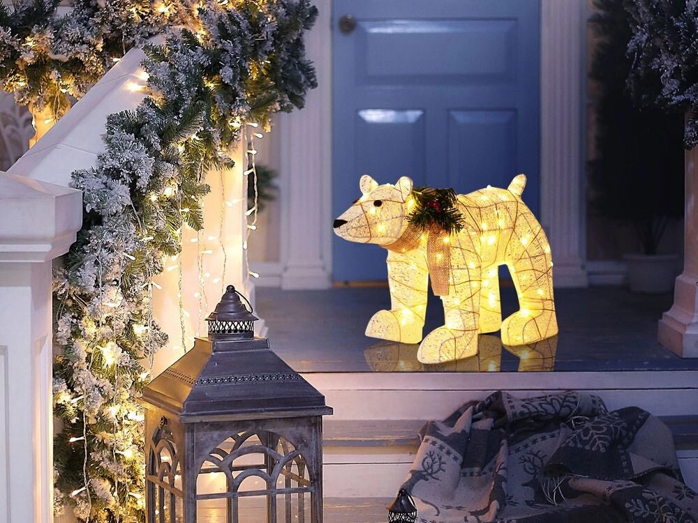 Decorazione da Interno ed Esterno con Luci a LED Pupazzo di Neve Struttura in Metallo Bianco