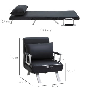 DIVANO LETTO Reclinabile 65x69x80 cm Poliestere Nero