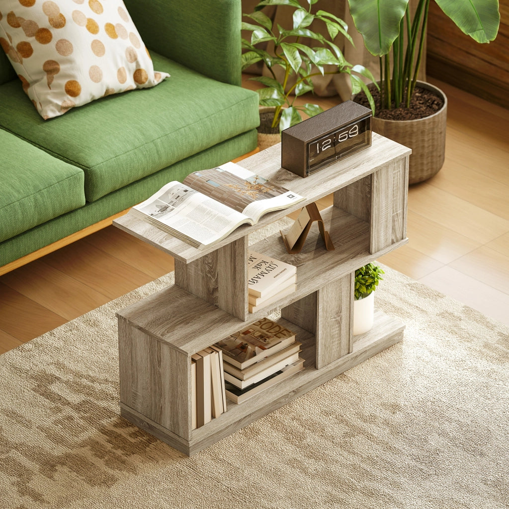 Tavolino da Caffè Moderno a S con 3 Ripiani per Soggiorno 90x30x61 cm in MDF Color Legno