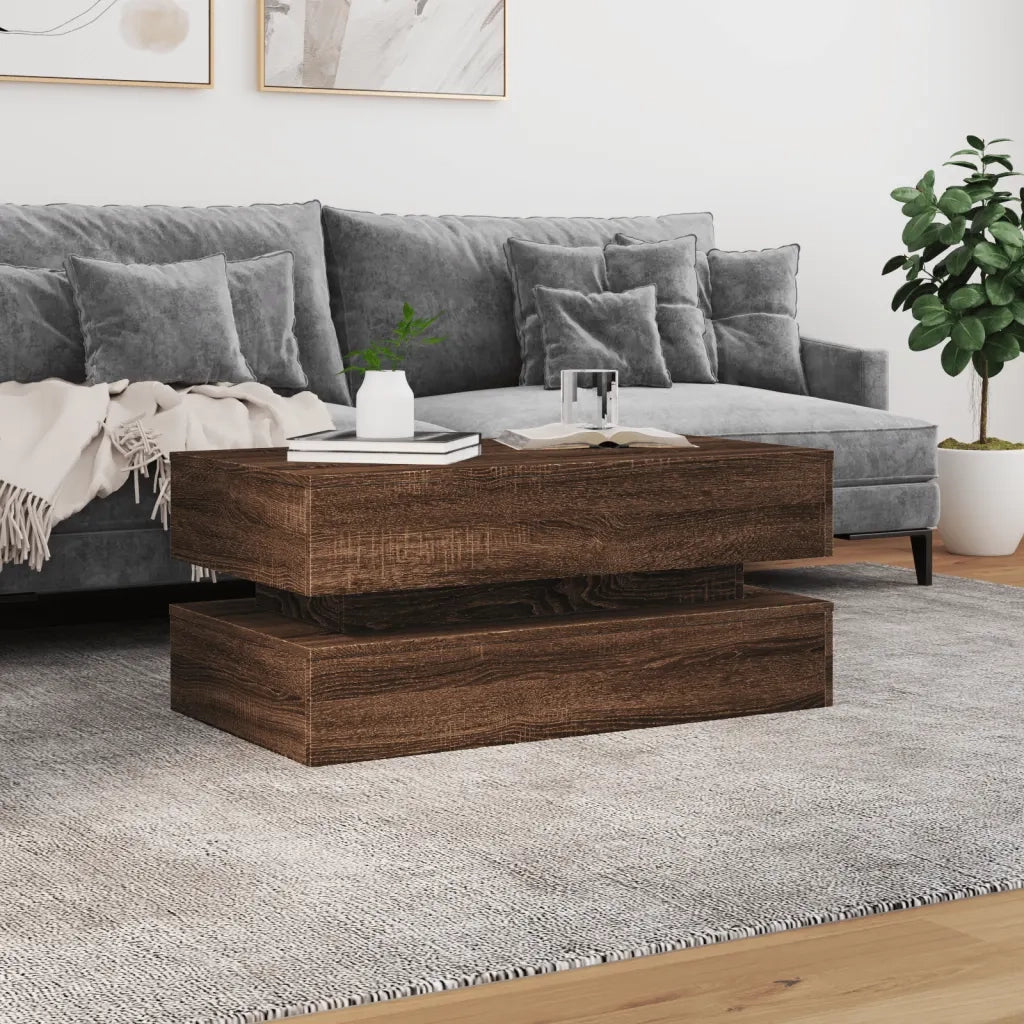 Tavolino da Soggiorno con Luci LED Rovere Marrone 90x50x40 cm 839867