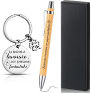 Set di regali per colleghi - Orecchino e penne - Cassetto per regali - Set di regali - Accessori per ufficio - Acciaio inossidabile/legno - Ricordo significativo