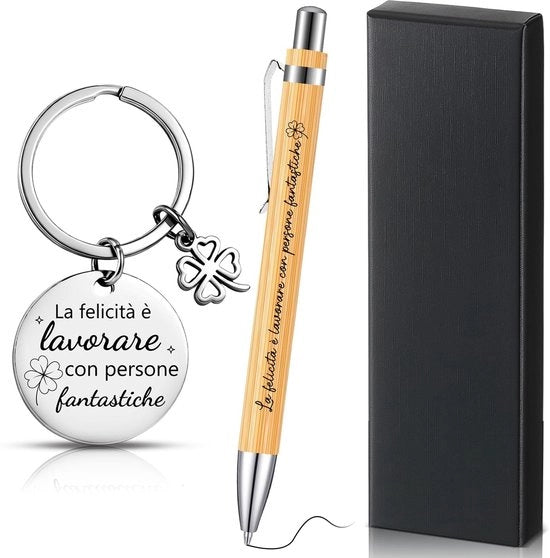 Set di regali per colleghi - Orecchino e penne - Cassetto per regali - Set di regali - Accessori per ufficio - Acciaio inossidabile/legno - Ricordo significativo