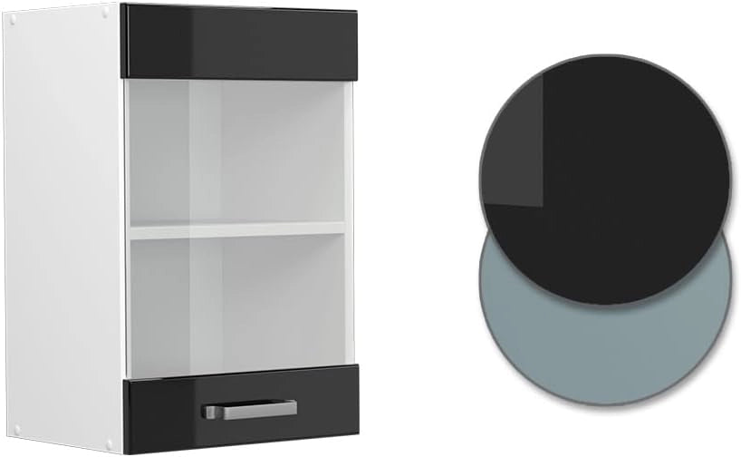 Mobile da cucina in vetro R-Line, Nero lucido, 40 cm, per la libera combinazione all'interno di sistemi cucina modulari