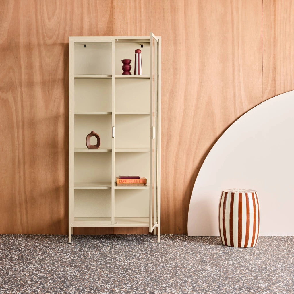 Credenza in acciaio e vetro temperato 2 porte, 180cm, beige