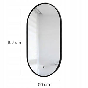 Grande specchio ovale industriale da bagno, camera da letto, soggiorno, nero, 100x50 cm
