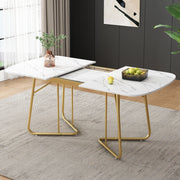 Tavolo da pranzo allungabile bianco effetto marmo 140/180x80 cm con gambe in metallo dorato, stile moderno