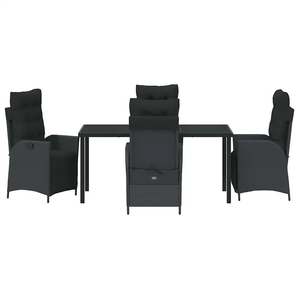 Set da Pranzo per Giardino con cuscino 5 pcs Nero polyrattan