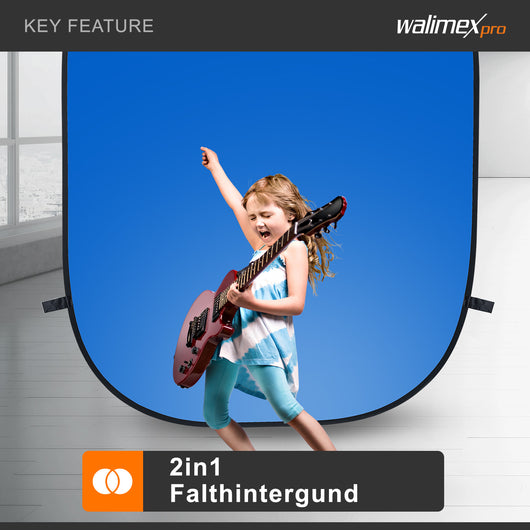 Fondale fotografico pieghevole 2 in 1 grigio/blu 180 x 200 cm, con custodia da trasporto, per studio fotografico