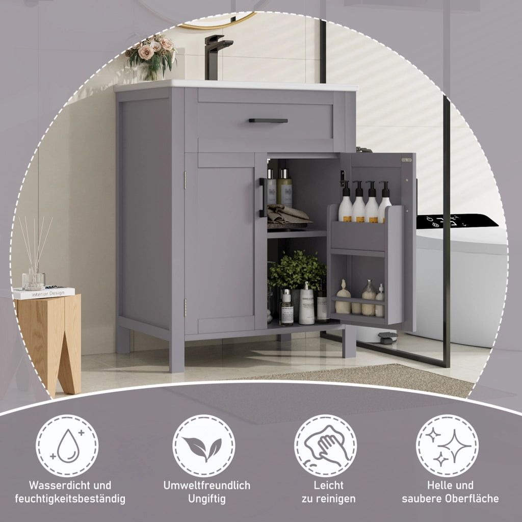 Mobile bagno freestanding grigio con lavabo in ceramica 60 cm